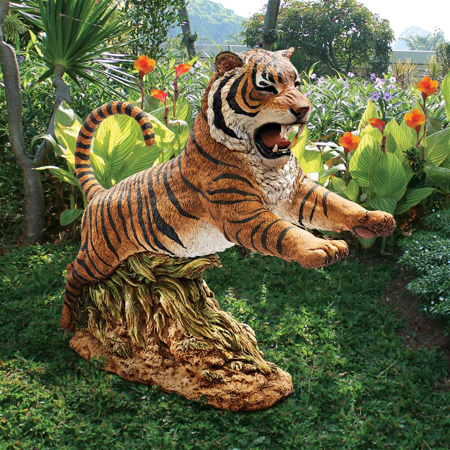 JUNGLE CAT LEAPING BENGAL TIGER STATUE NR