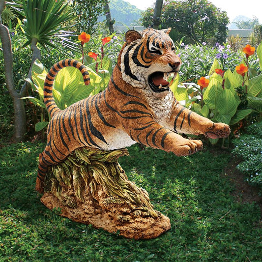 JUNGLE CAT LEAPING BENGAL TIGER STATUE NR