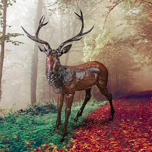 STANDING BUCK DEER BRONZE STATUE FRT-NR